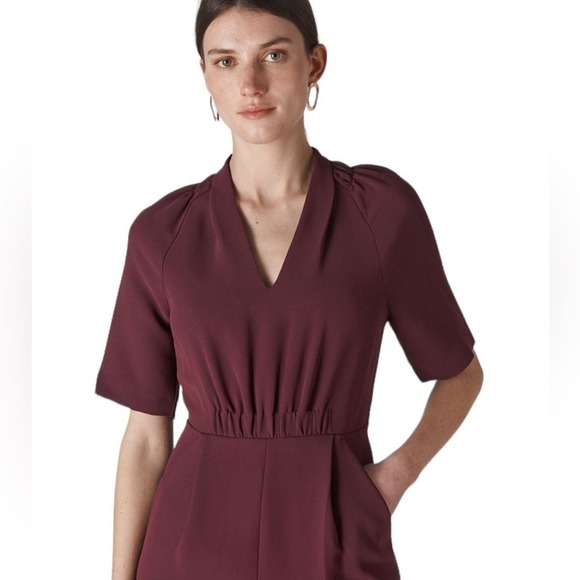 Whistles Devyn Crepe Jumpsuit 6 Burgundy Women’s - Picture 4 of 12